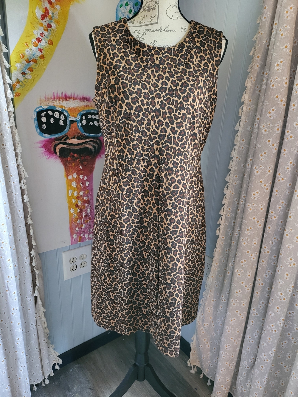 Lands' End Leopard Print Ponte Knit Fit & Flare Dress Pockets Size 12